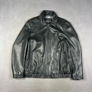 Vintage Black Leather Bomber Jacket - Zip Front